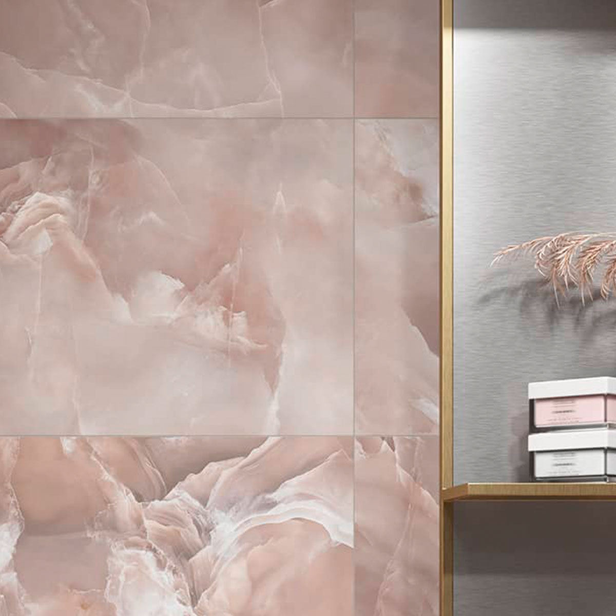 Deluxe Onyx Coral Marble Effect Porcelain Tile 60x120cm Gloss