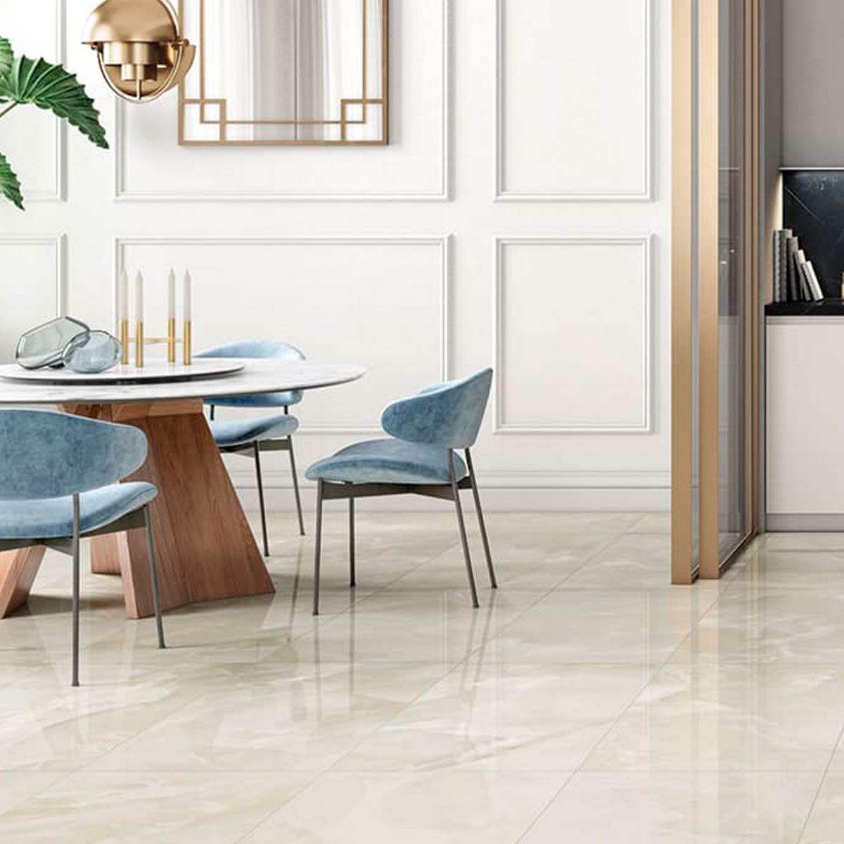 Deluxe Onyx Ivory Marble Effect Porcelain Tile 60x120cm Gloss