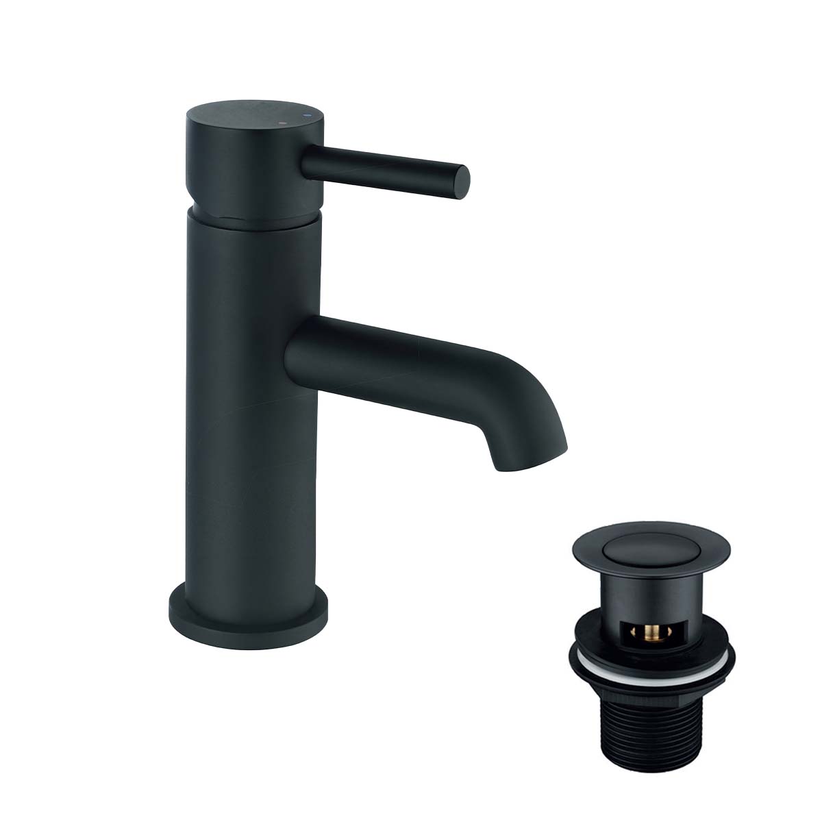 Pembroke basin mixer tap monobloc with click clack waste matt black