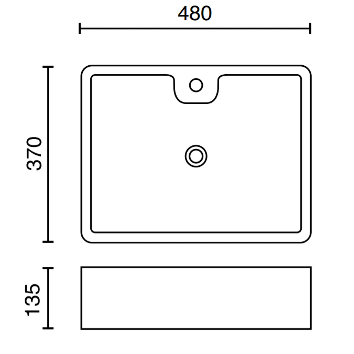 Portofino Countertop Rectangle Basin Dimensions