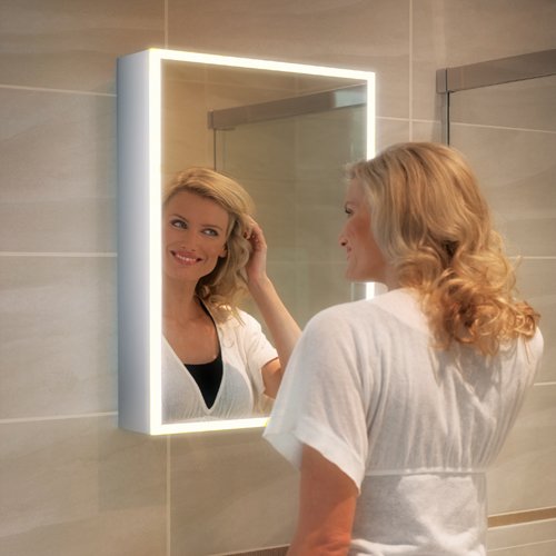 HiB Qubic LED Mirrored Cabinet With Charging Socket