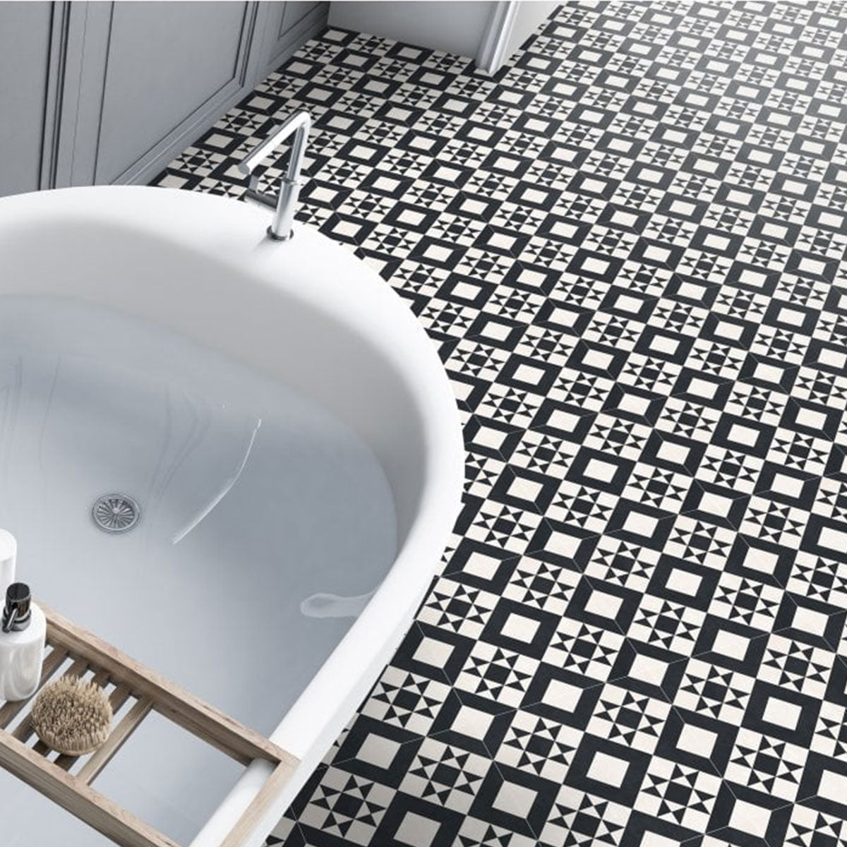 Laura Ashley Retro Monochrome Patterned Porcelain Tile 33x33cm Matt