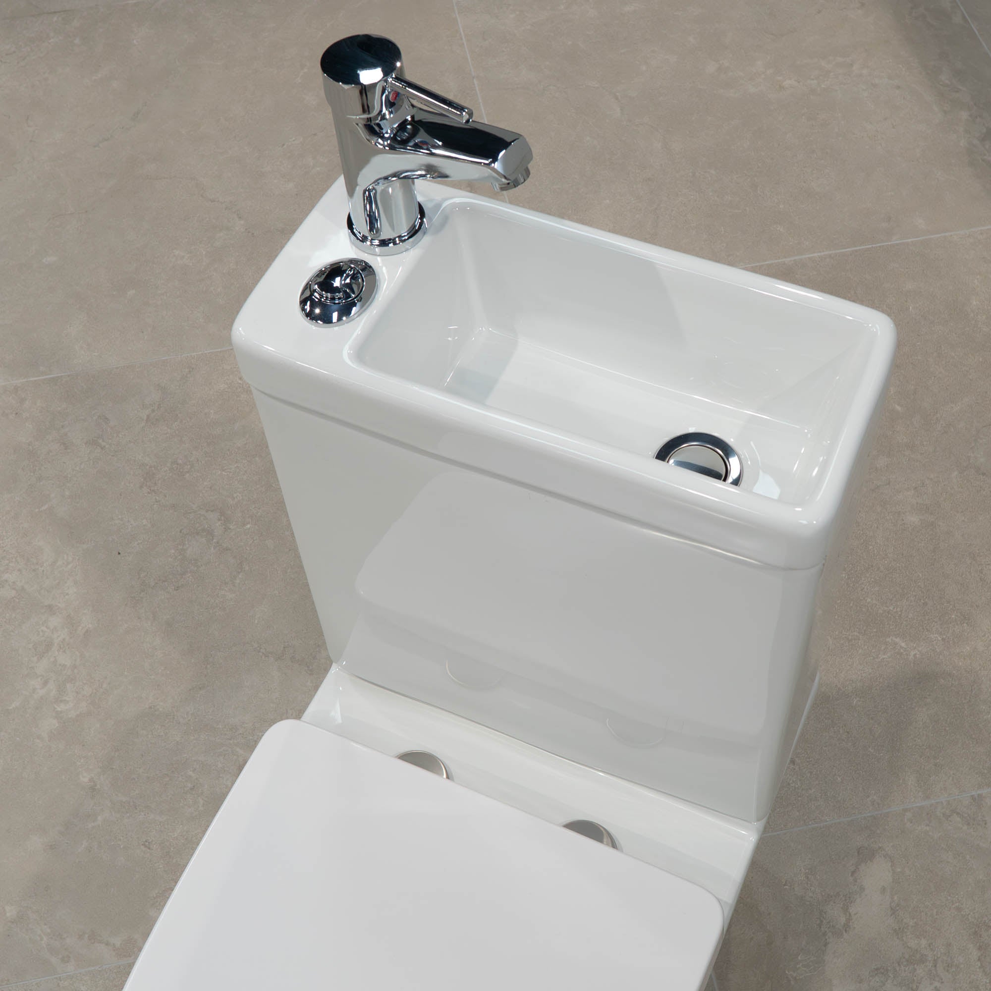 Jordan Rimless Short Projection Toilet With Cistern, Basin and Tap