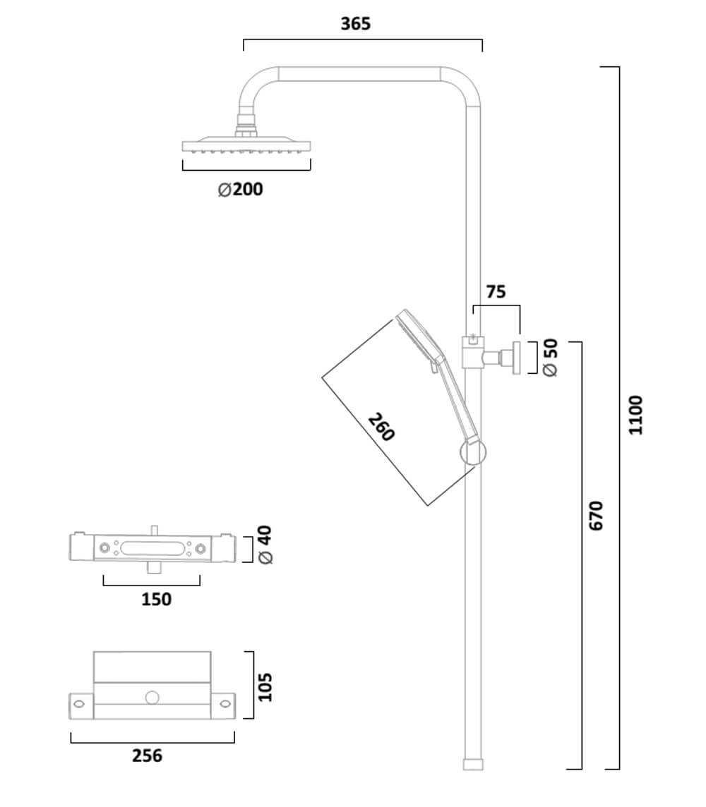 Riviera Thermostatic Dual Function Bar Valve Shower System