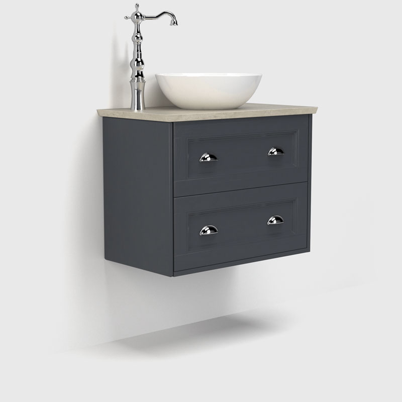 Roseberry 2 Drawer Wall Mounted Vanity Unit With Solid Surface Worktop