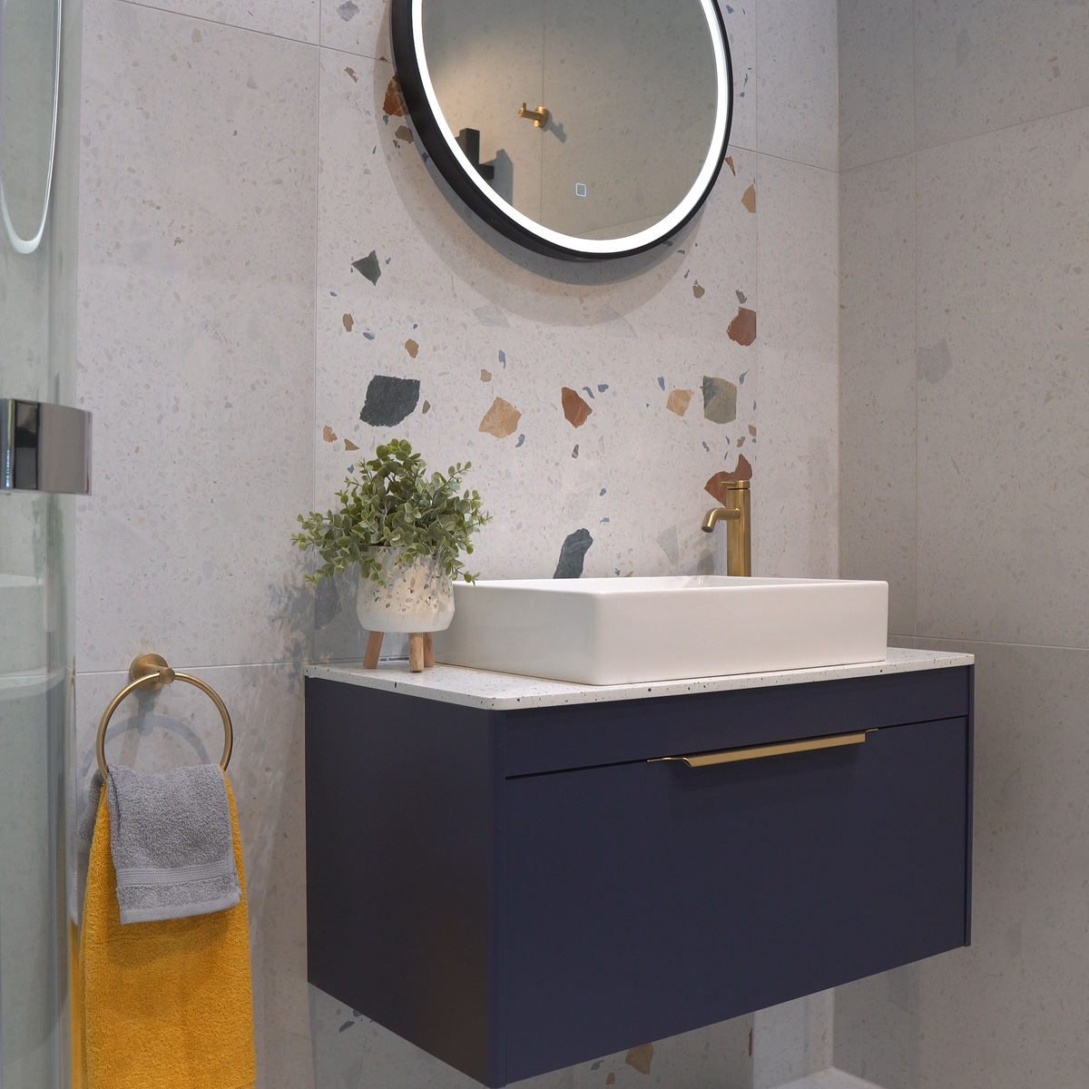 Shoreditch Single Drawer Wall Hung Vanity Unit With Worktop & Quad Basin