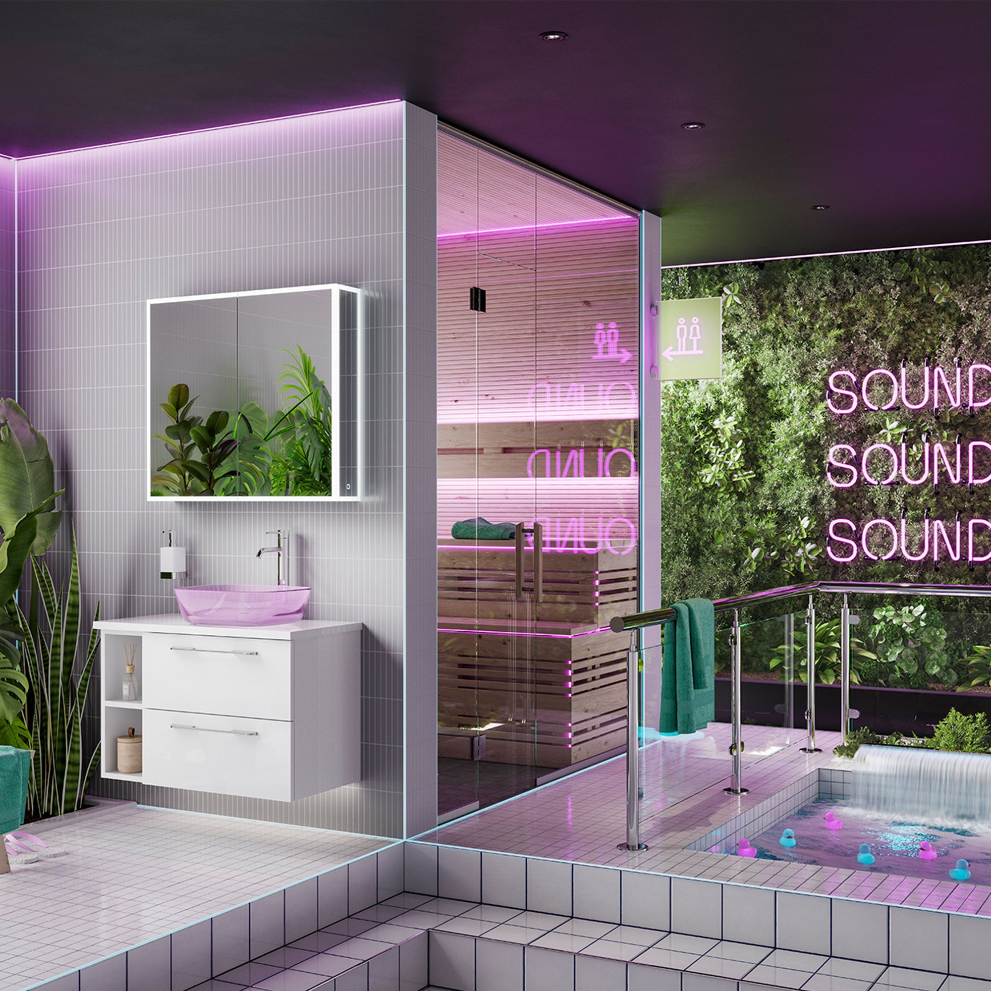 HiB Sound LED Mirror Cabinet With Bluetooth and Speakers