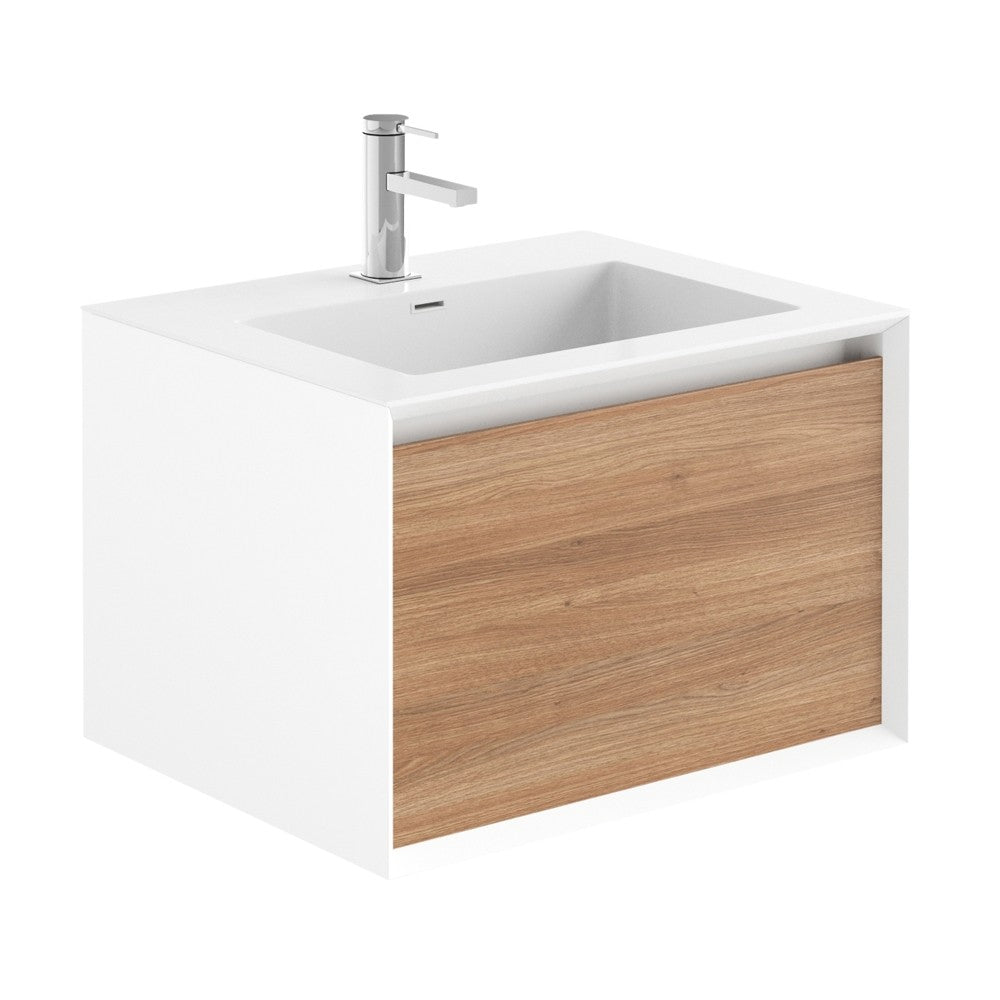 Sydney White & Oak Single Drawer Wall Hung Vanity Unit With White Basin