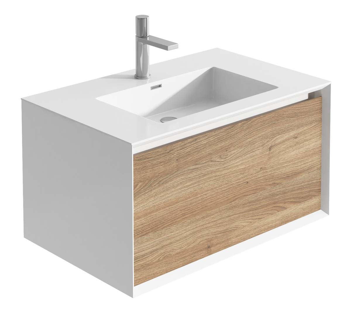 Sydney White & Oak Single Drawer Wall Hung Vanity Unit With White Basin
