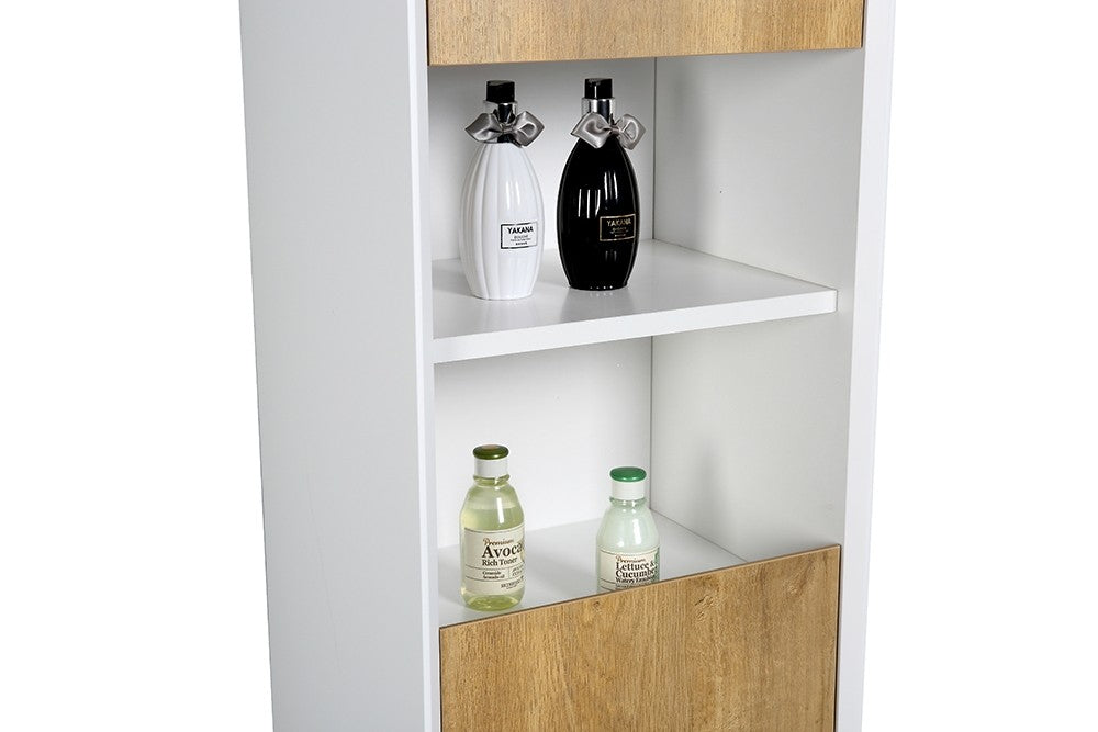 Sydney Wall Hung Tall Storage Cabinet - White and Oak