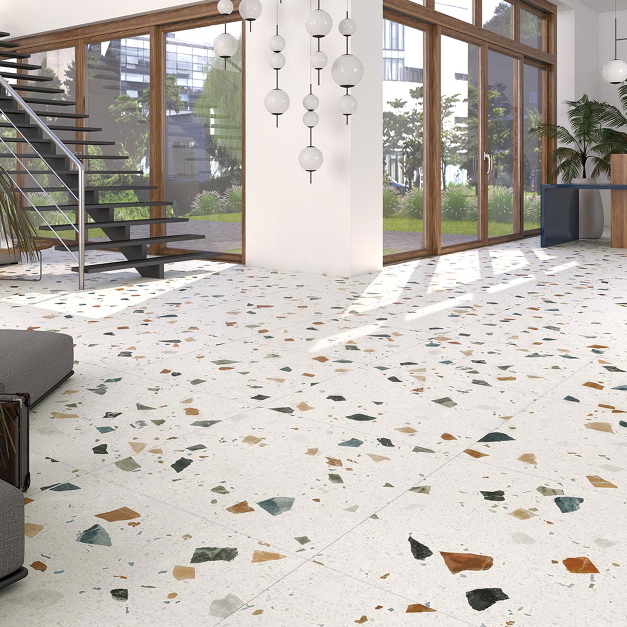 Stracciatella Blanco Terrazzo Effect Porcelain Tile Matt 60 x 60cm