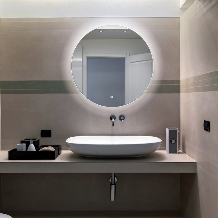 HiB Theme LED Illuminated Round Bathroom Mirror