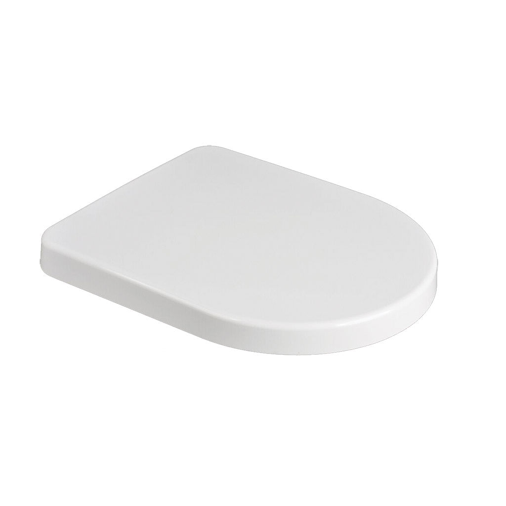 D-shape soft close toilet seat with a quick release mechanism.