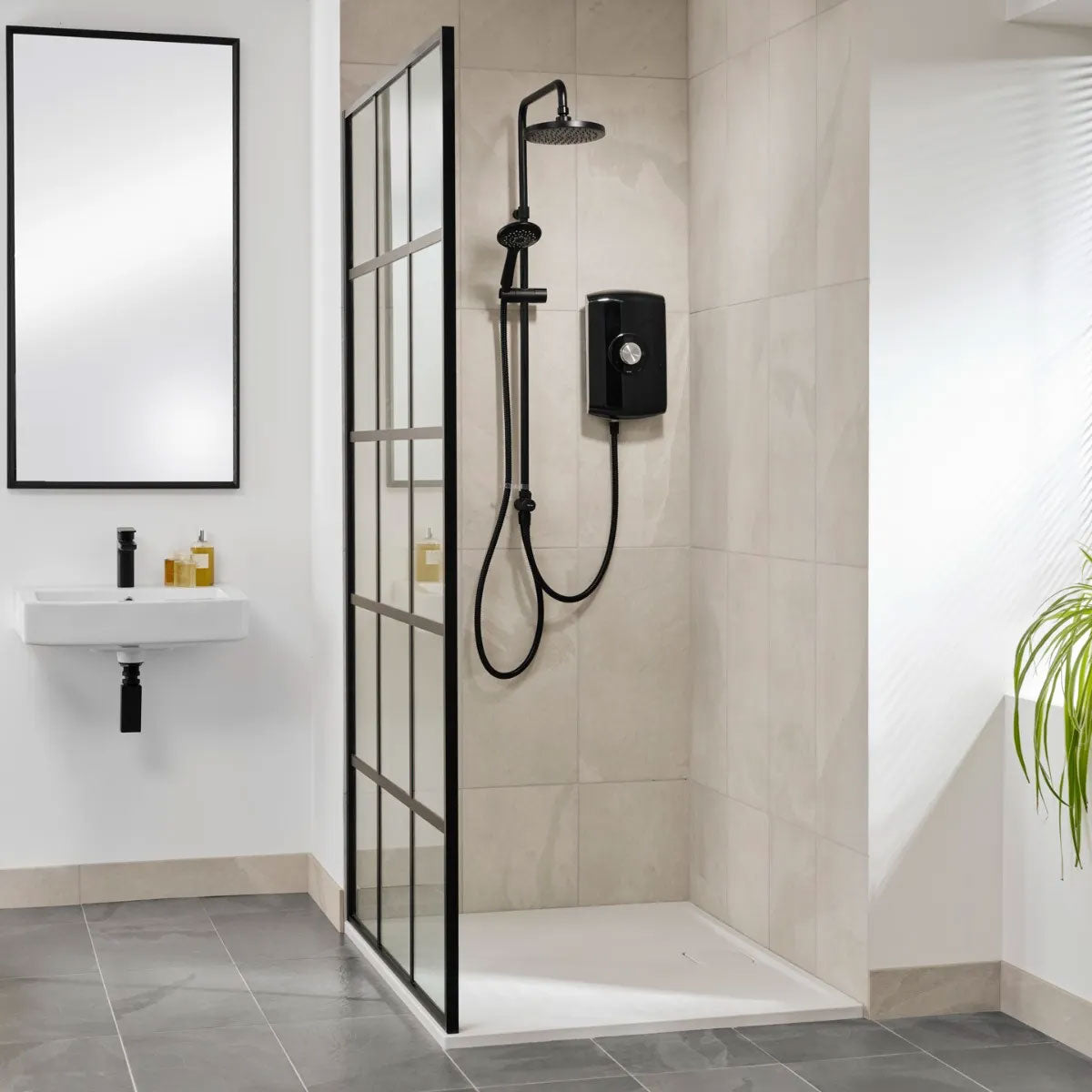 Triton Amore 9.5kW DuElec Electric Shower with Overhead and Sliding Handset - Gloss Black