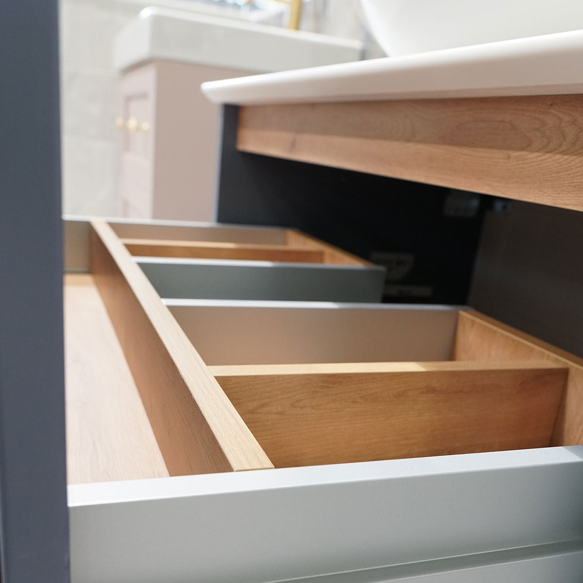 Roseberry 2 Drawer Wall Mounted Vanity Unit With Solid Surface Worktop