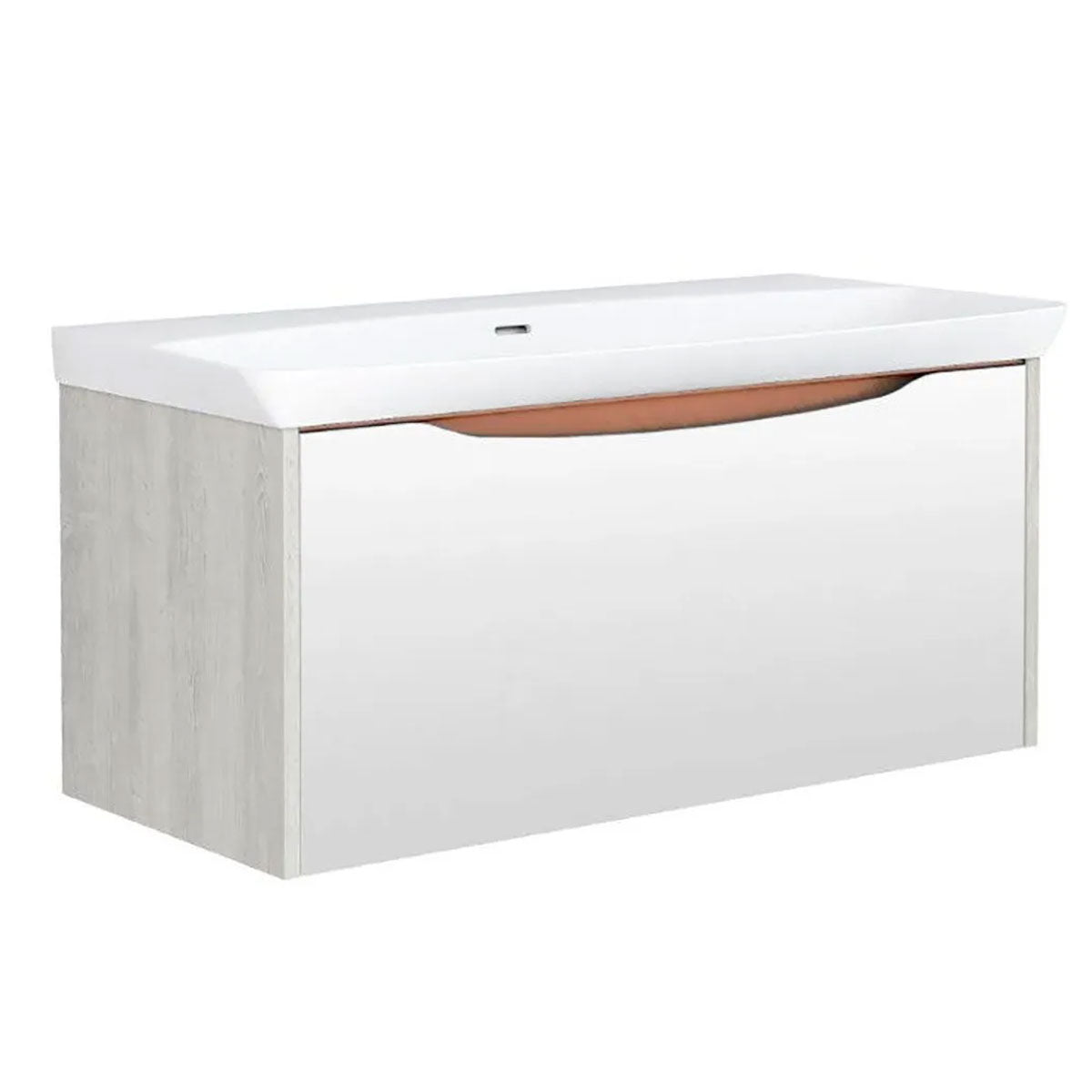 Utopia Lustre 1-Drawer Wall Hung Vanity Unit With Washbasin and LED Illumination - Sandwashed White