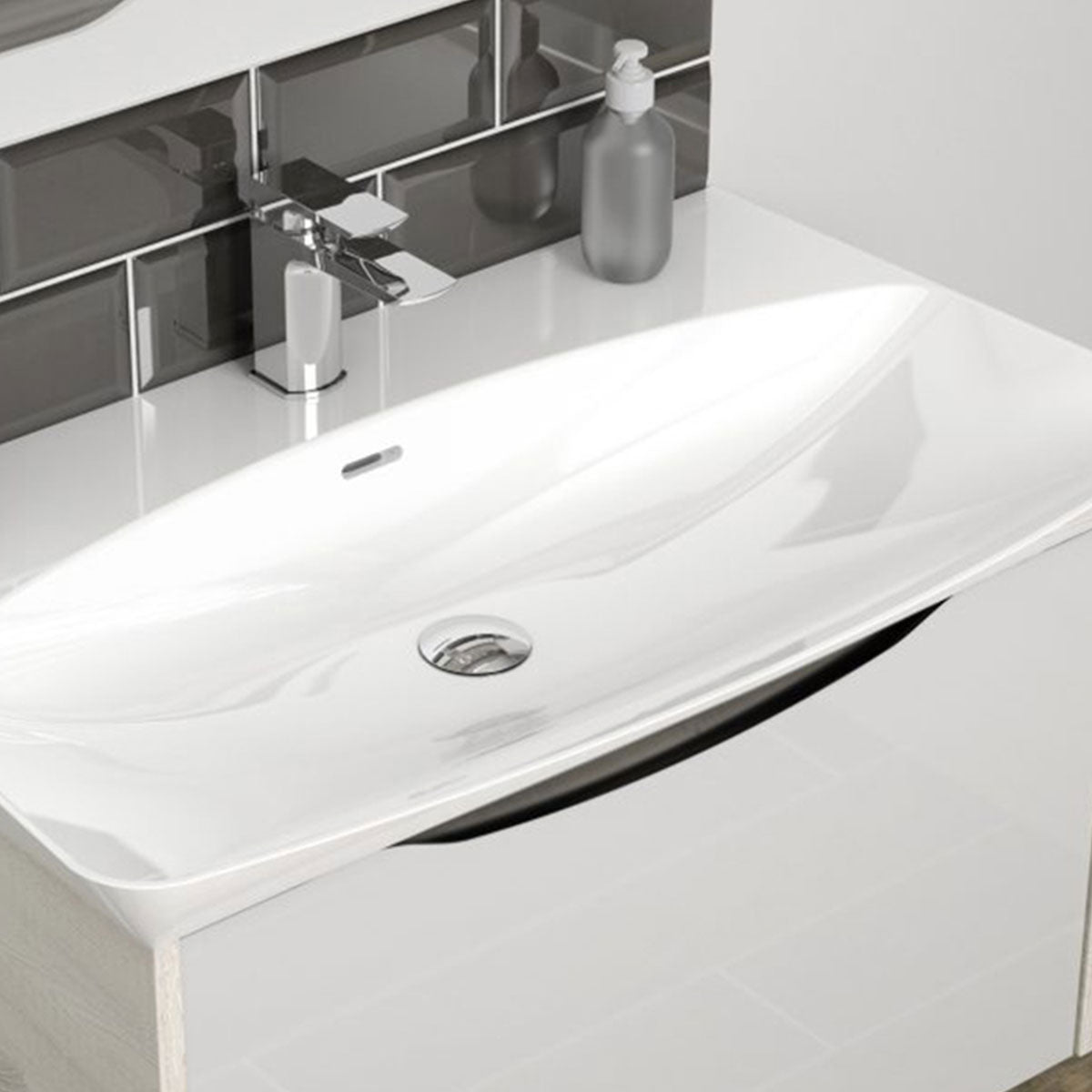 Utopia Lustre 1-Drawer Wall Hung Vanity Unit With Washbasin and LED Illumination - Indigo