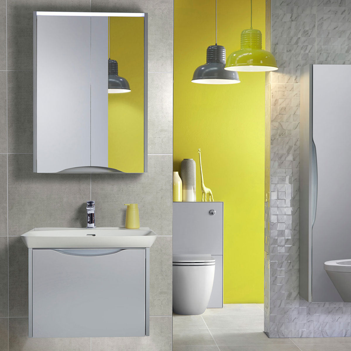 Utopia Lustre 1-Drawer Wall Hung Vanity Unit With Washbasin and LED Illumination - Powder Grey