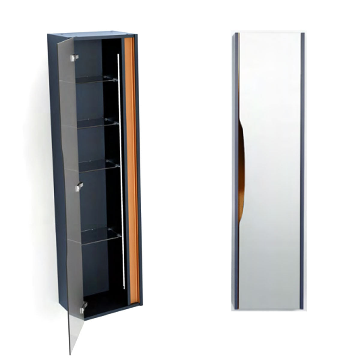 Utopia Lustre Wall Hung Bathroom Tall Storage Mirror Cabinet indigo