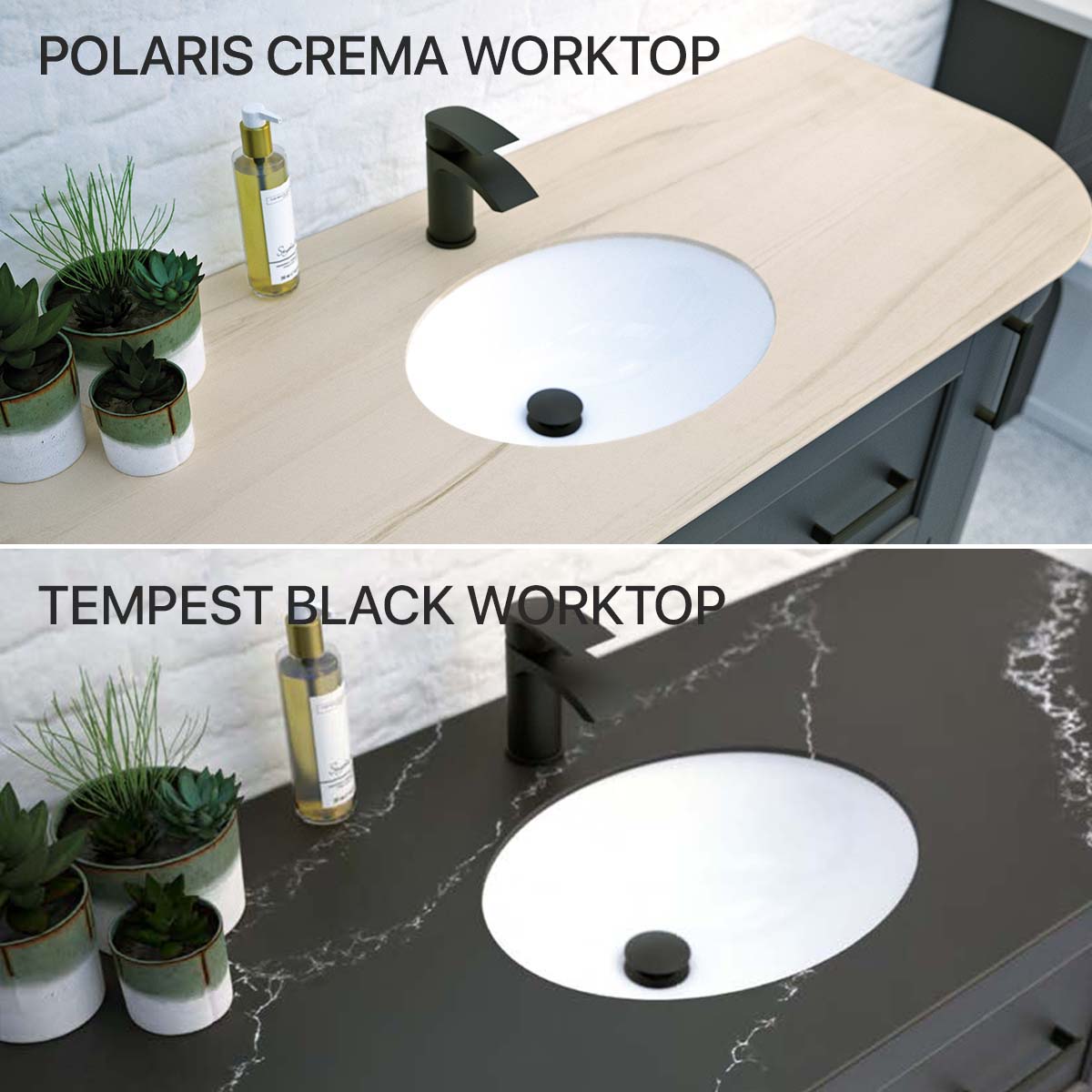 utopia roseberry solid surface polaris crema tempest black