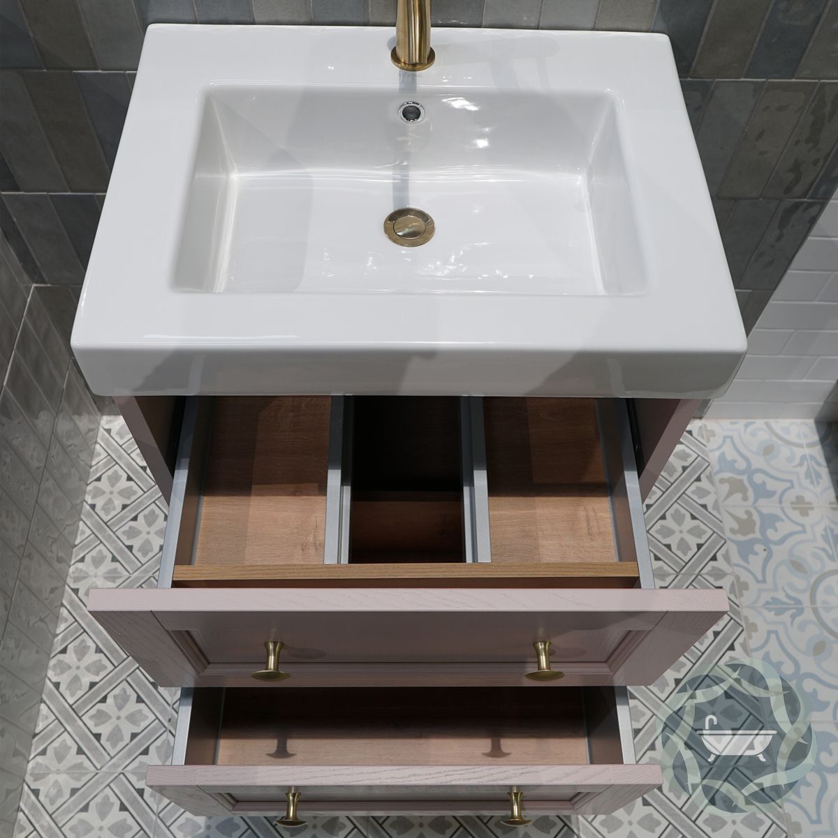Roseberry 2 Drawer Wall Mounted Vanity Unit With Ceramic Slabtop Washbasin