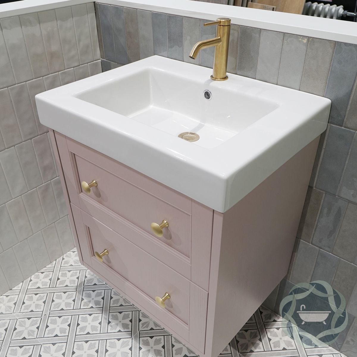 Roseberry 2 Drawer Wall Mounted Vanity Unit With Ceramic Slabtop Washbasin