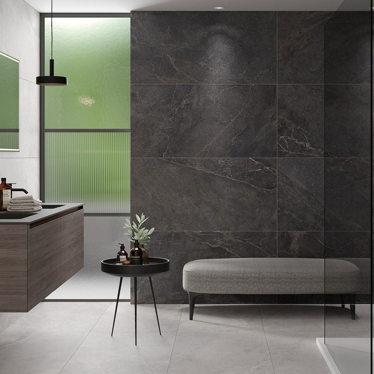 Valencia Anthracite Stone Effect Porcelain Tile 59x120cm Matt