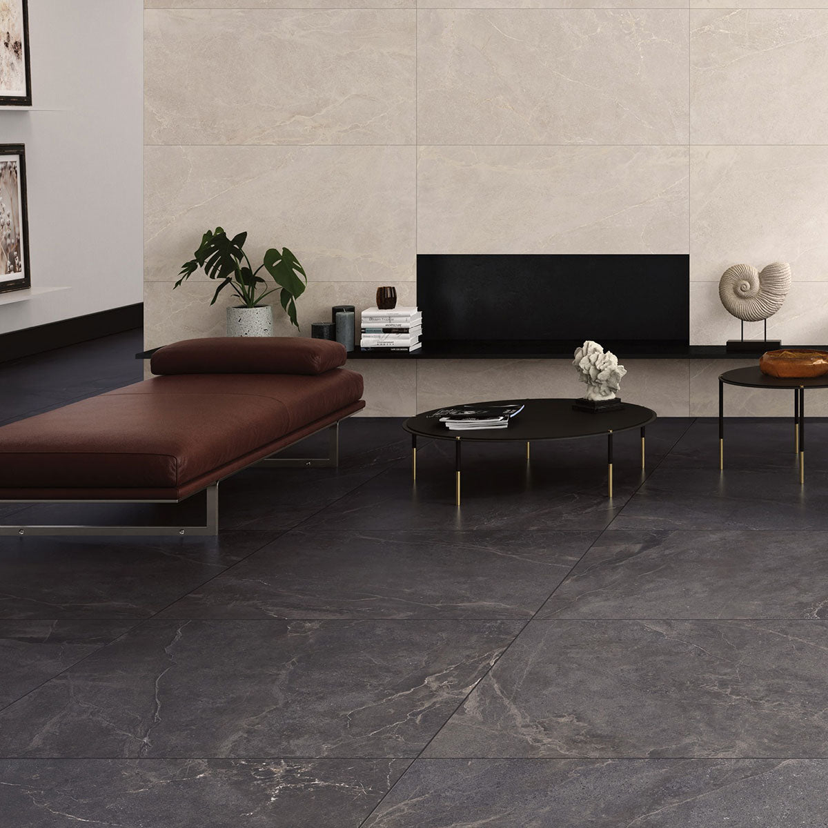 Valencia Anthracite Stone Effect Porcelain Tile 59x120cm Matt