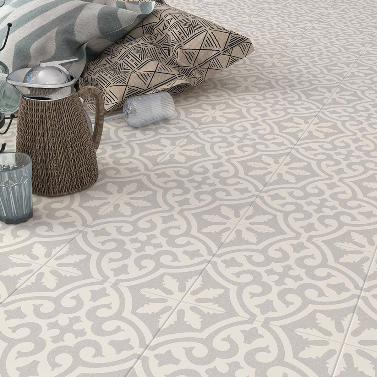 Vives Svenska Juvel Cement Effect Encaustic Porcelain Tile Matt 20x20cm