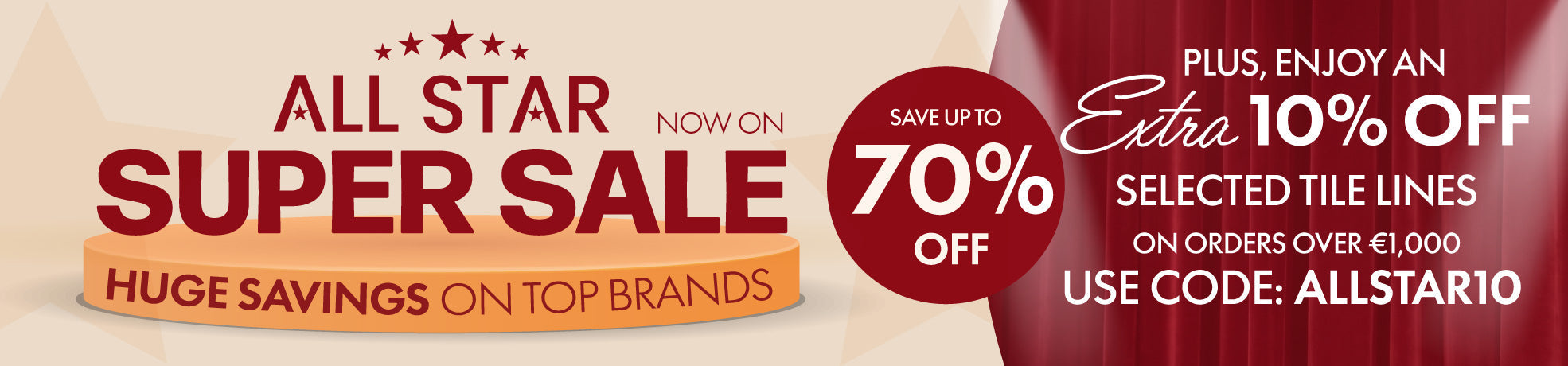 Save up to 60% off Tiles + Extra 10% off Selected Tiles on Orders Over €1000