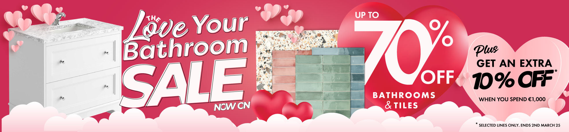 Up to 70% off Tiles in our Love Your bathroom sale banner