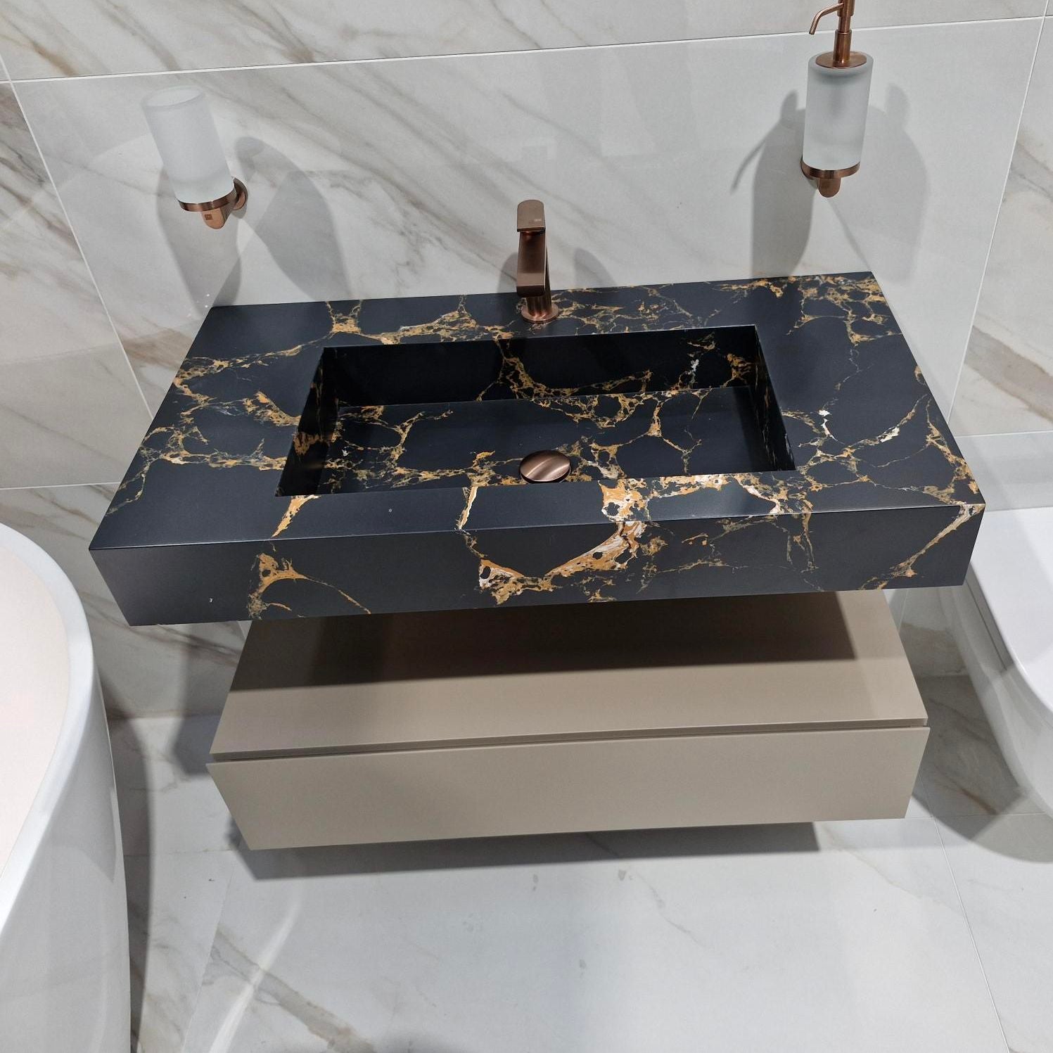 Fiora Pure Designer Floating Tabletop Console with Built-In Basin