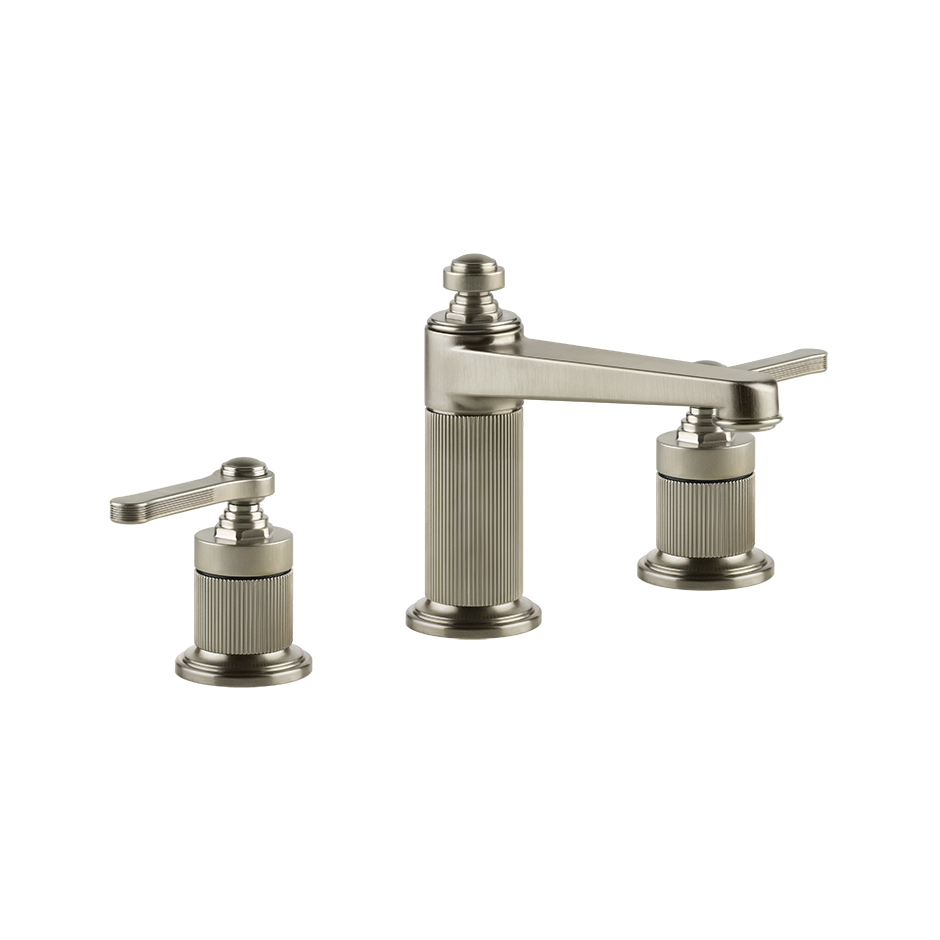 Gessi Venti20 Medium 3-Hole Basin Mixer in finox brush nickel finish, supplied by Deluxe Bathrooms.