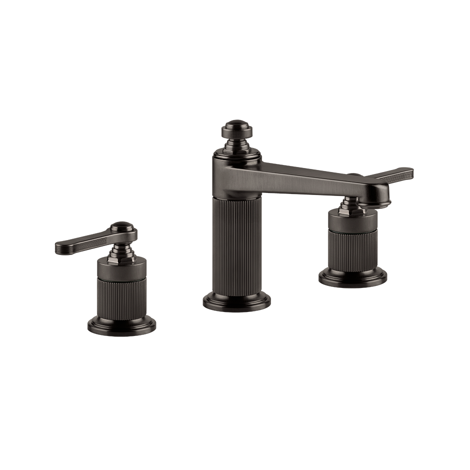 Gessi Venti20 Medium 3-Hole Basin Mixer in black metal brushed finish, supplied by Deluxe Bathrooms.