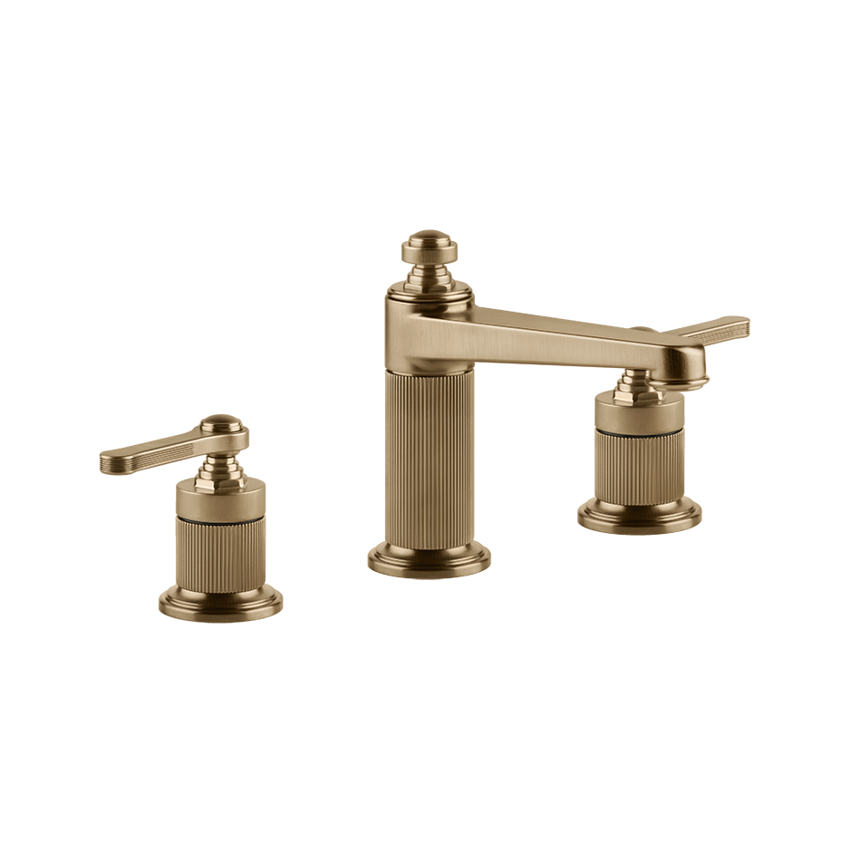 Gessi Venti20 Medium 3-Hole Basin Mixer in warm bronze brushed finish, supplied by Deluxe Bathrooms.