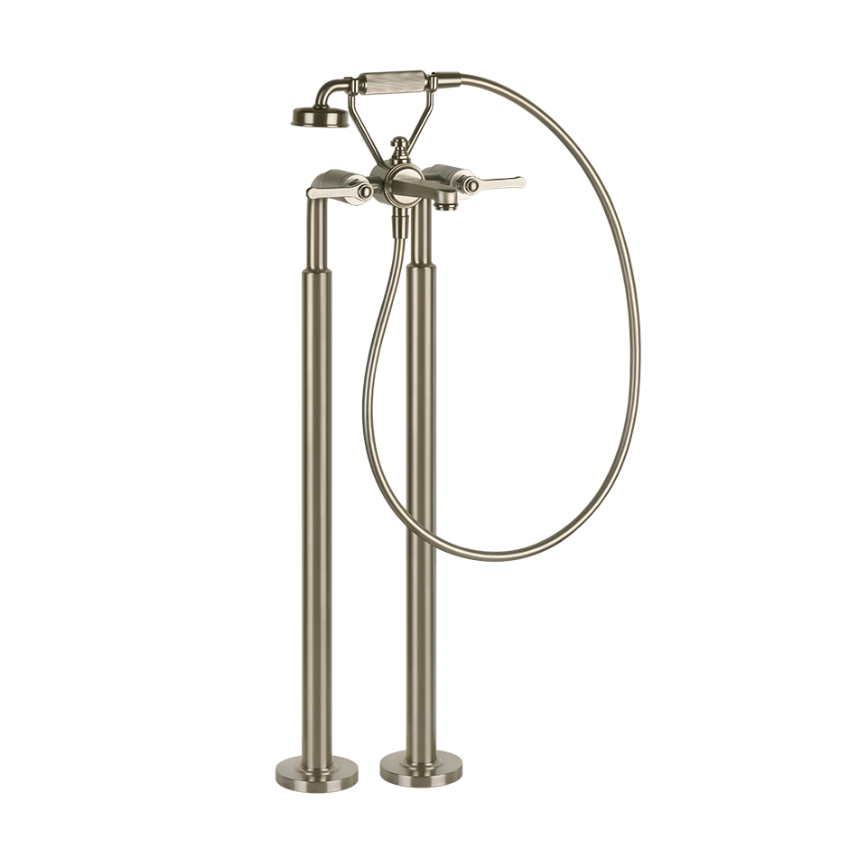 Gessi Venti20 Freestanding Bath Shower Mixer in the finox brushed nickel finish, supplied by Deluxe Bathrooms.