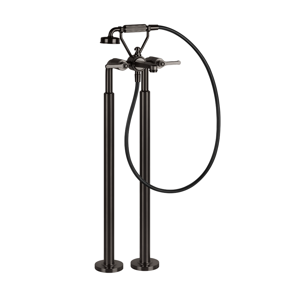 Gessi Venti20 Freestanding Bath Shower Mixer in the black metal brushed finish, supplied by Deluxe Bathrooms.