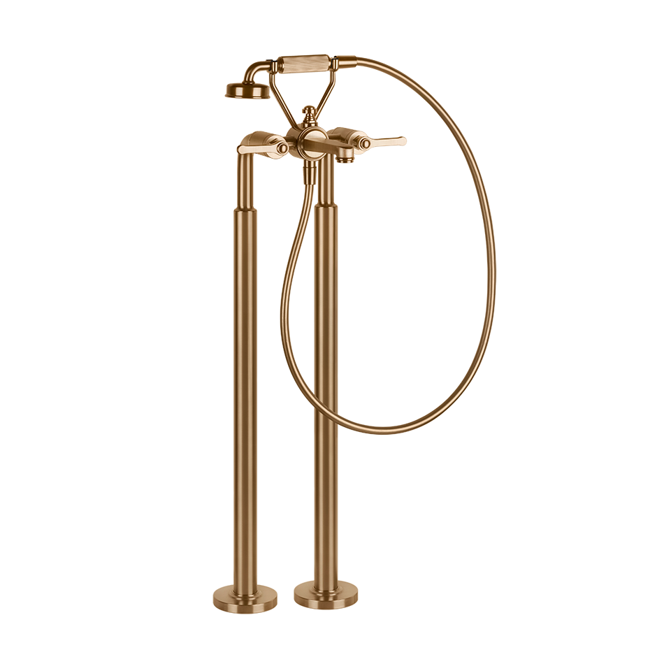 Gessi Venti20 Freestanding Bath Shower Mixer in the warm bronze brushed finish, supplied by Deluxe Bathrooms.