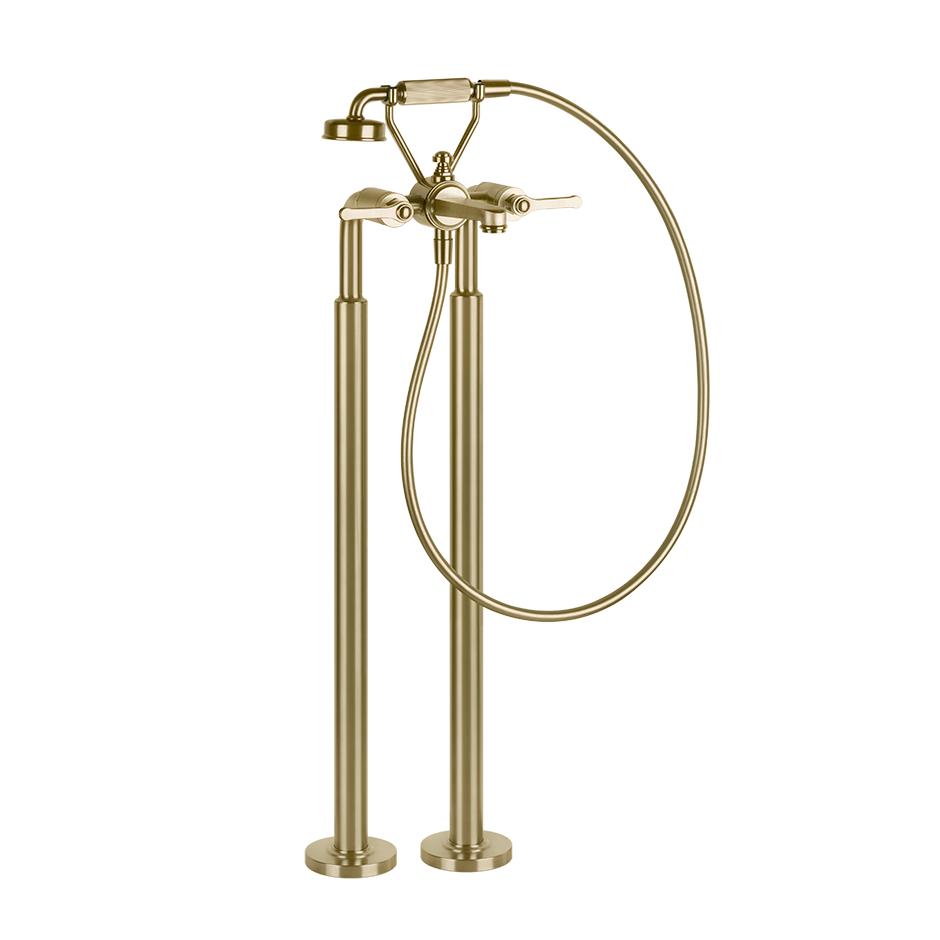 Gessi Venti20 Freestanding Bath Shower Mixer in the brass brushed finish, supplied by Deluxe Bathrooms.