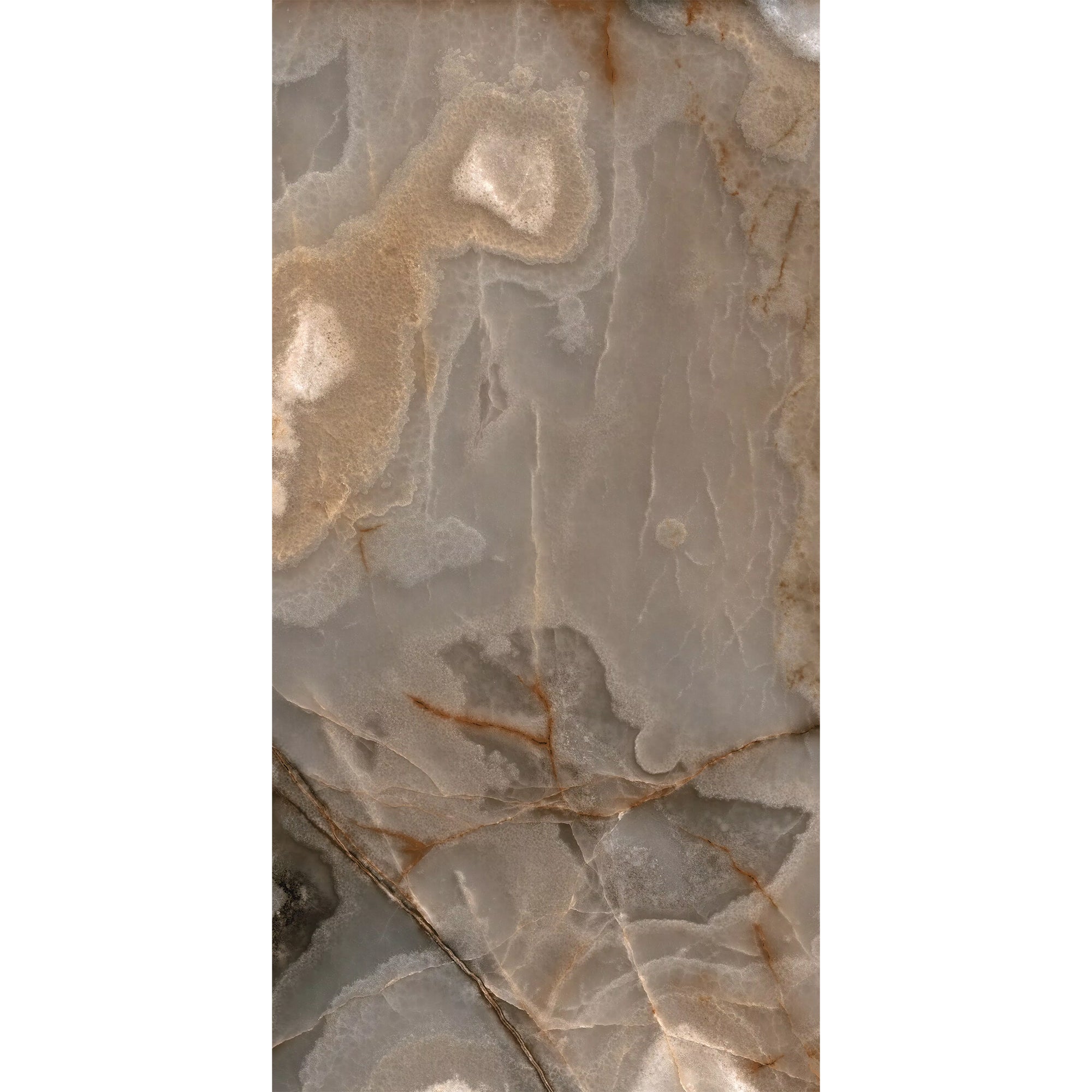 Sample of the Rêves Choco Onyx-effect porcelain tile in gloss, supplied by Deluxe Bathrooms.