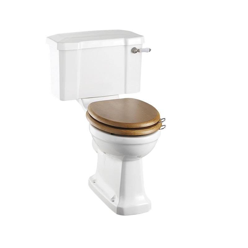 Burlington Standard Traditional Close Coupled Toilet with Brushed Nickel Lever.