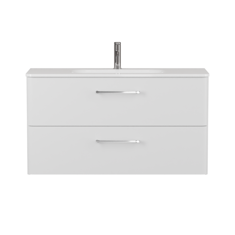 Camberwell Wall Mounted Vanity Unit With Washbasin - Frosted White