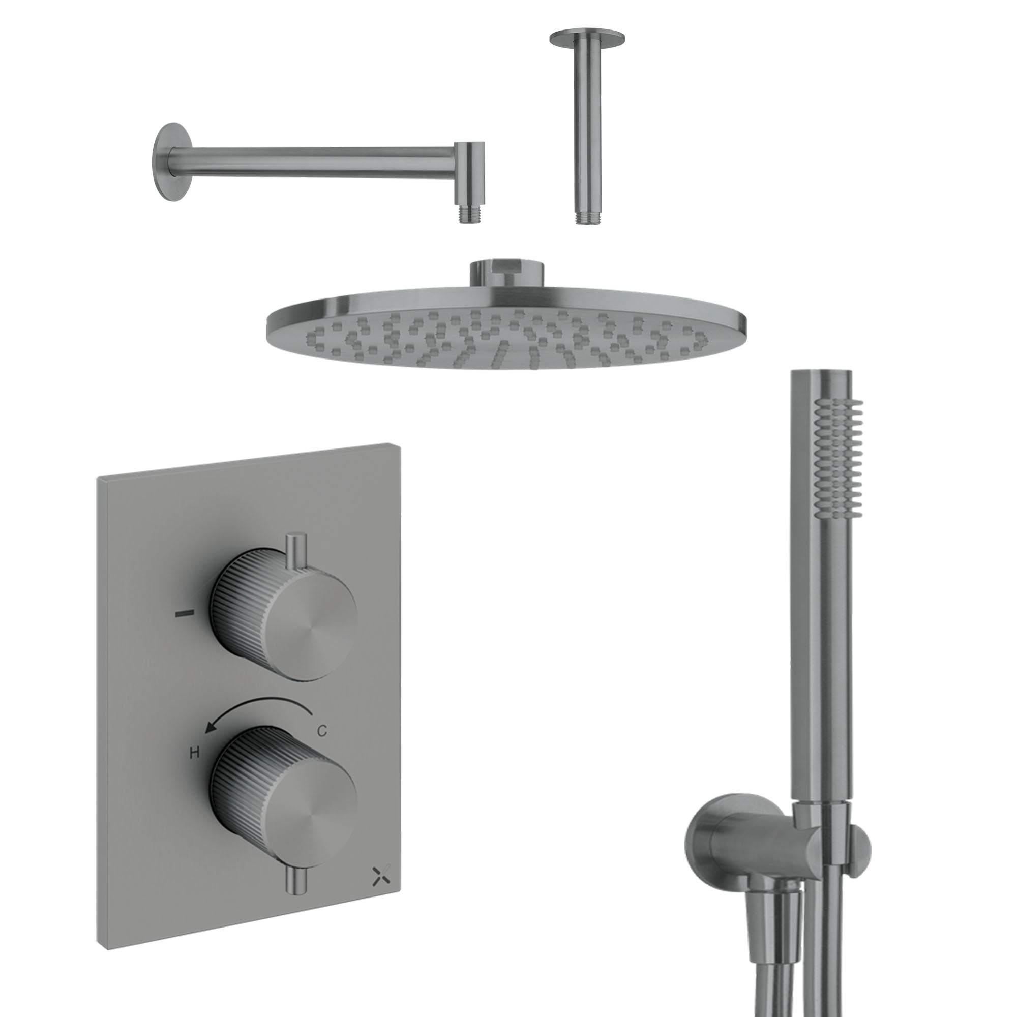 Crosswater 3ONE6 Dual Outlet Thermostatic Shower Valve With Pencil Handset and Fixed Overhead Slate