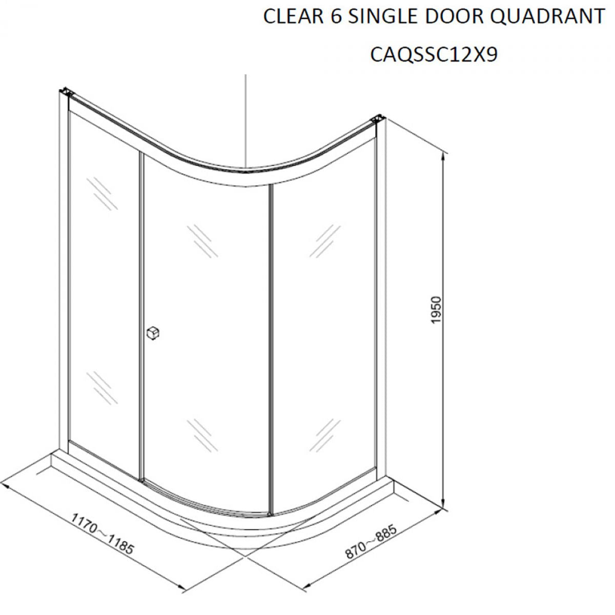 Crosswater Clear 6 Offset Quadrant Shower Door Matt Black Dimensions