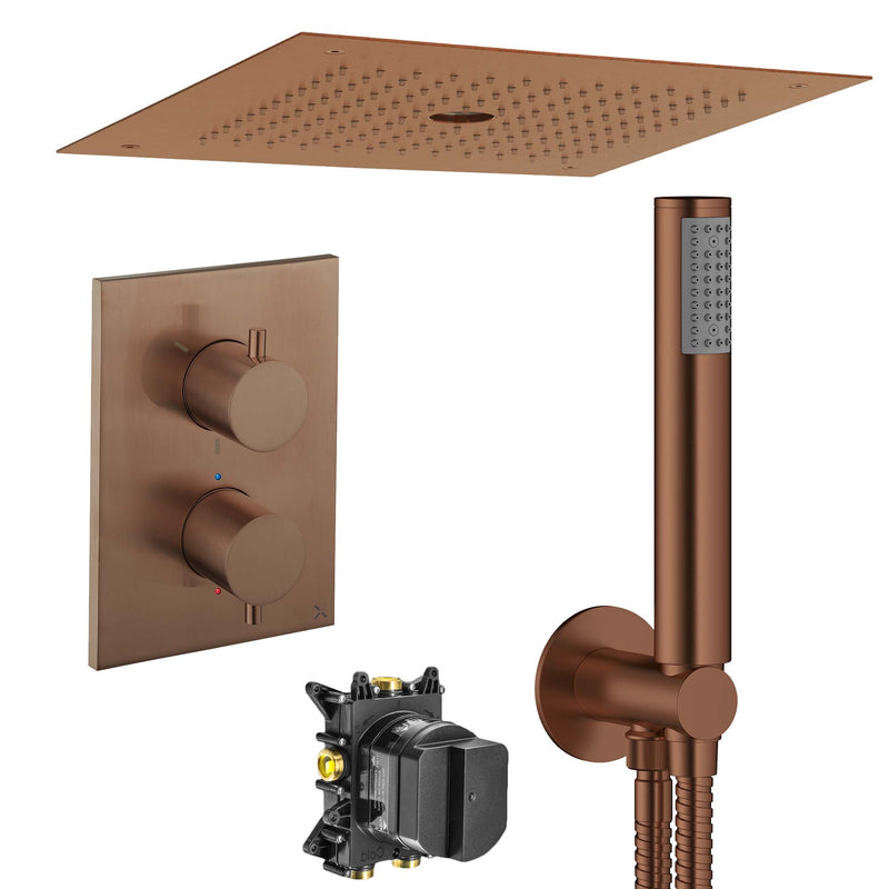 Crosswater MPRO 3 Outlet Thermostatic Shower Valve With Pencil Handset and Fixed Overhead Brushed Bronze