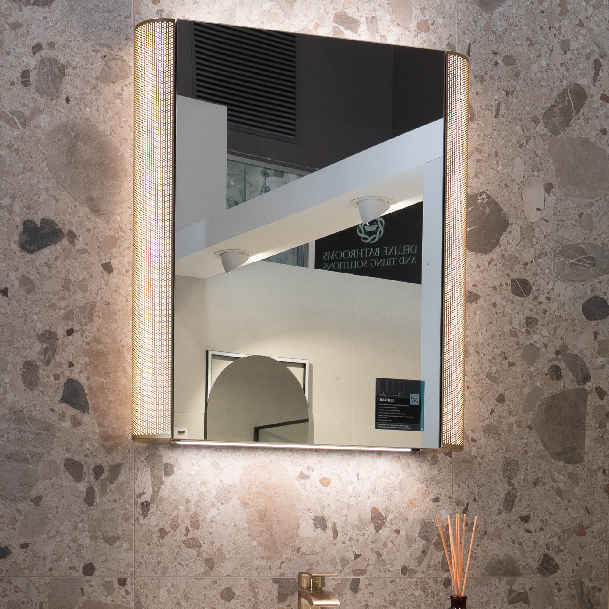 Ex-Display HiB Bastille 60 LED Illuminated Mirror Cabinet - Brushed Brass
