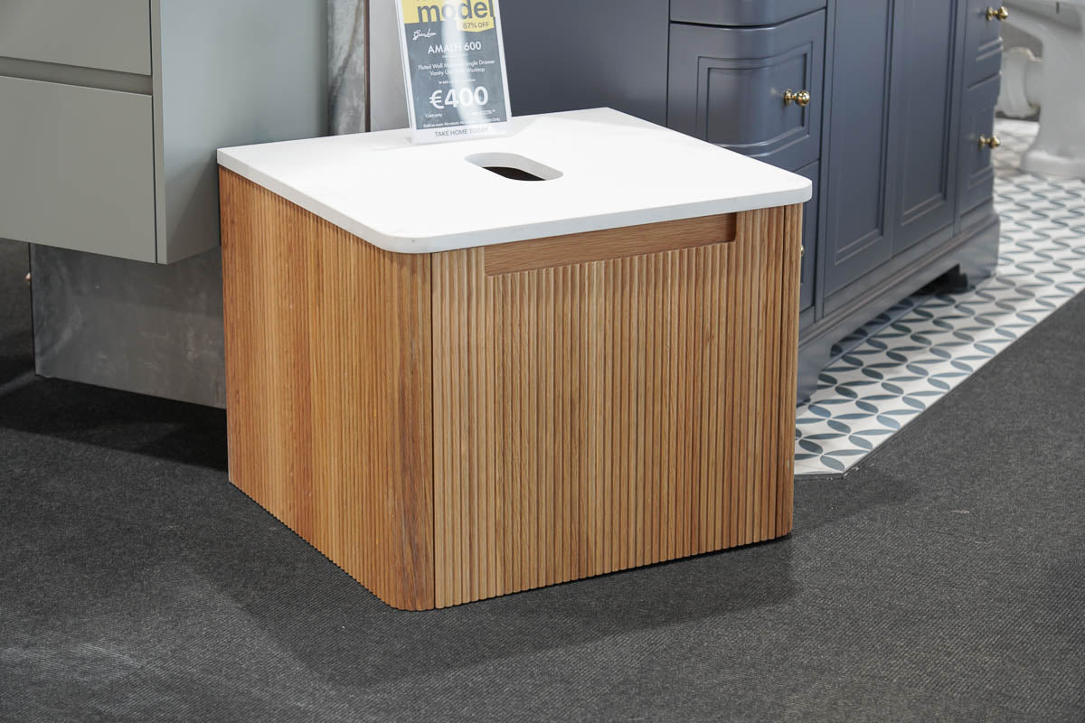 Ex-Display Granlusso™ Amalfi 600 Oak Fluted Wall Mounted Vanity Unit With Worktop