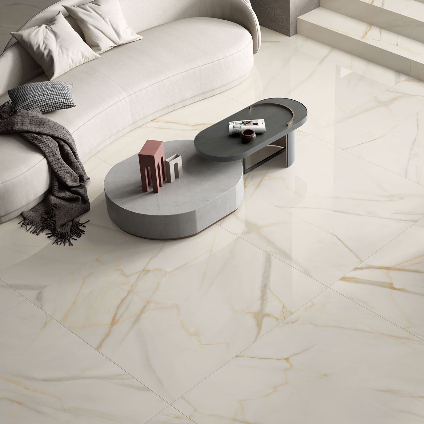 Dura Viena Gold Marble Effect Porcelain Tile 90x90cm gloss