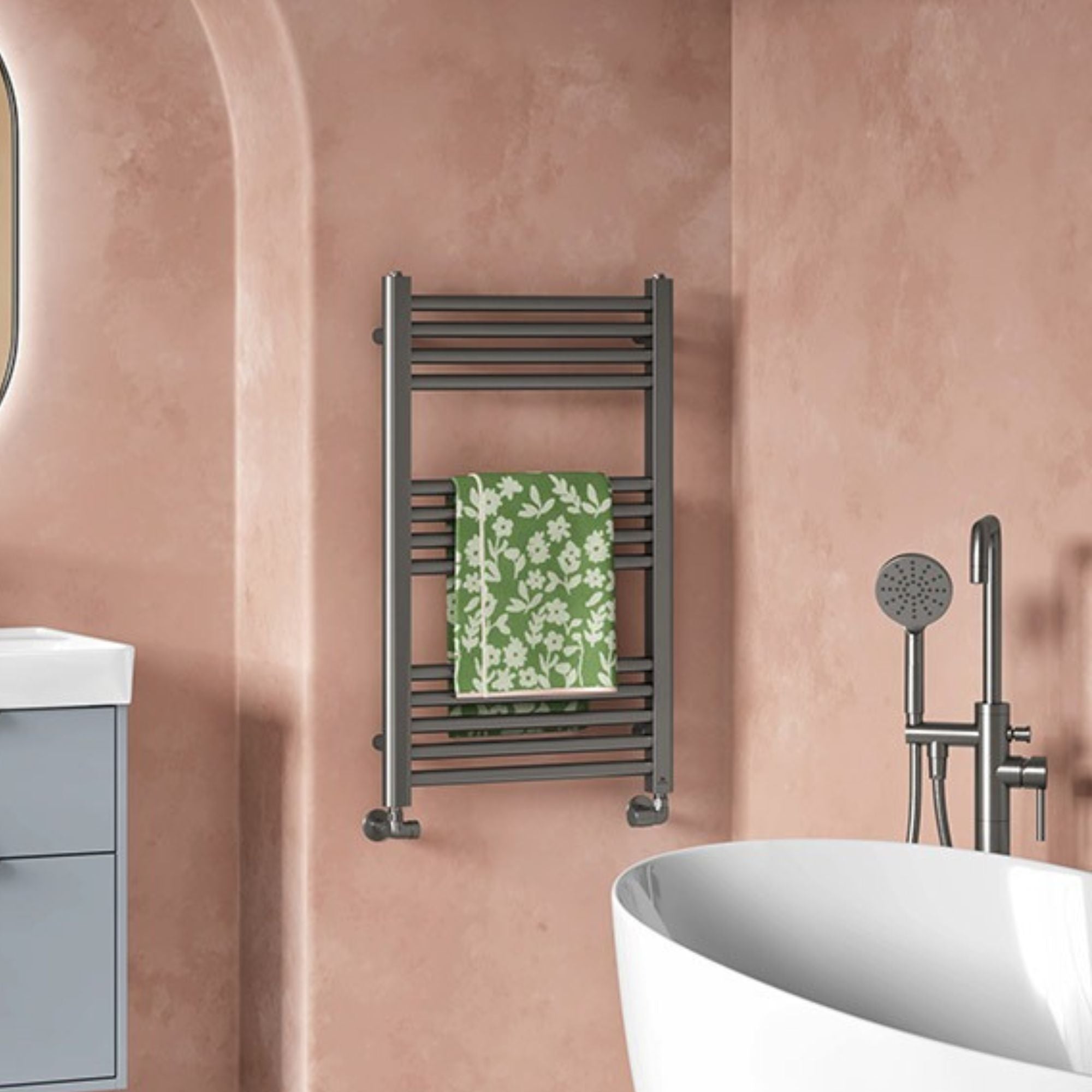 Enzo gunmetal radiator a pink wall deluxe bathrooms