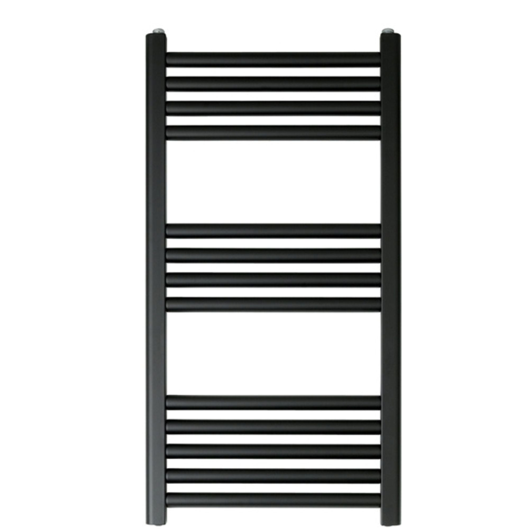 Black towel rail on a white background deluxe bathrooms